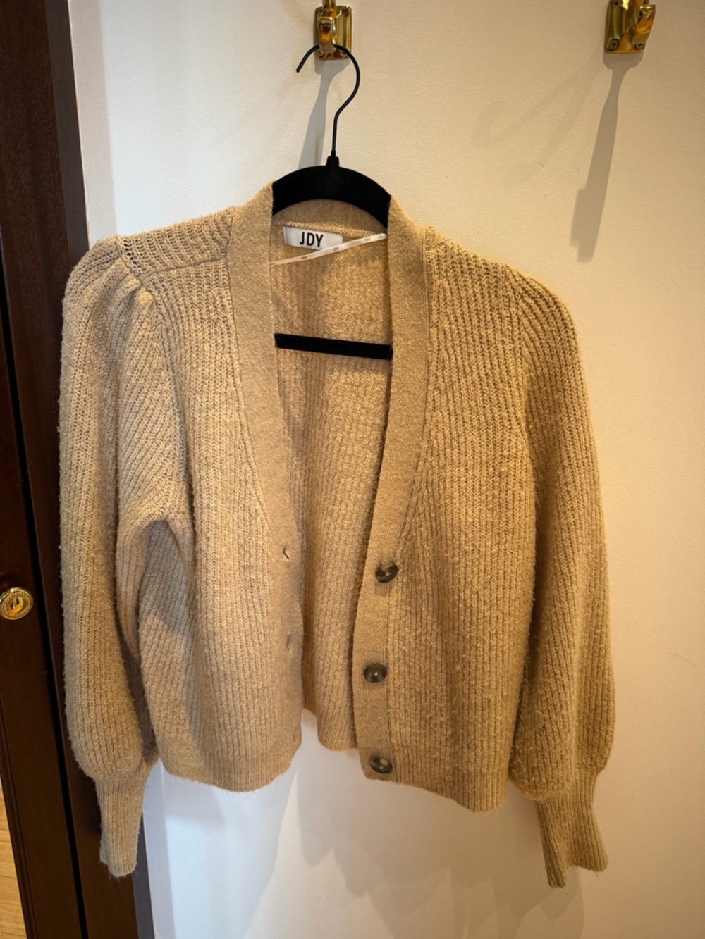 JDY Cream Knit Button-Front Cardigan Sweater